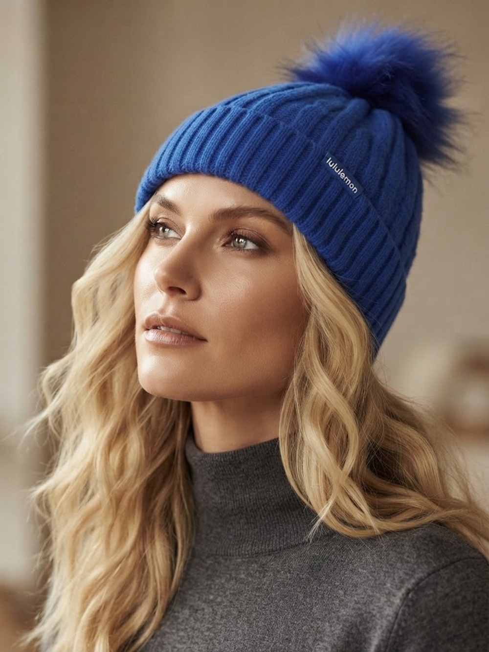 ​NWT Lululemon Cable Knit Pom Beanie Blue Blossom OS